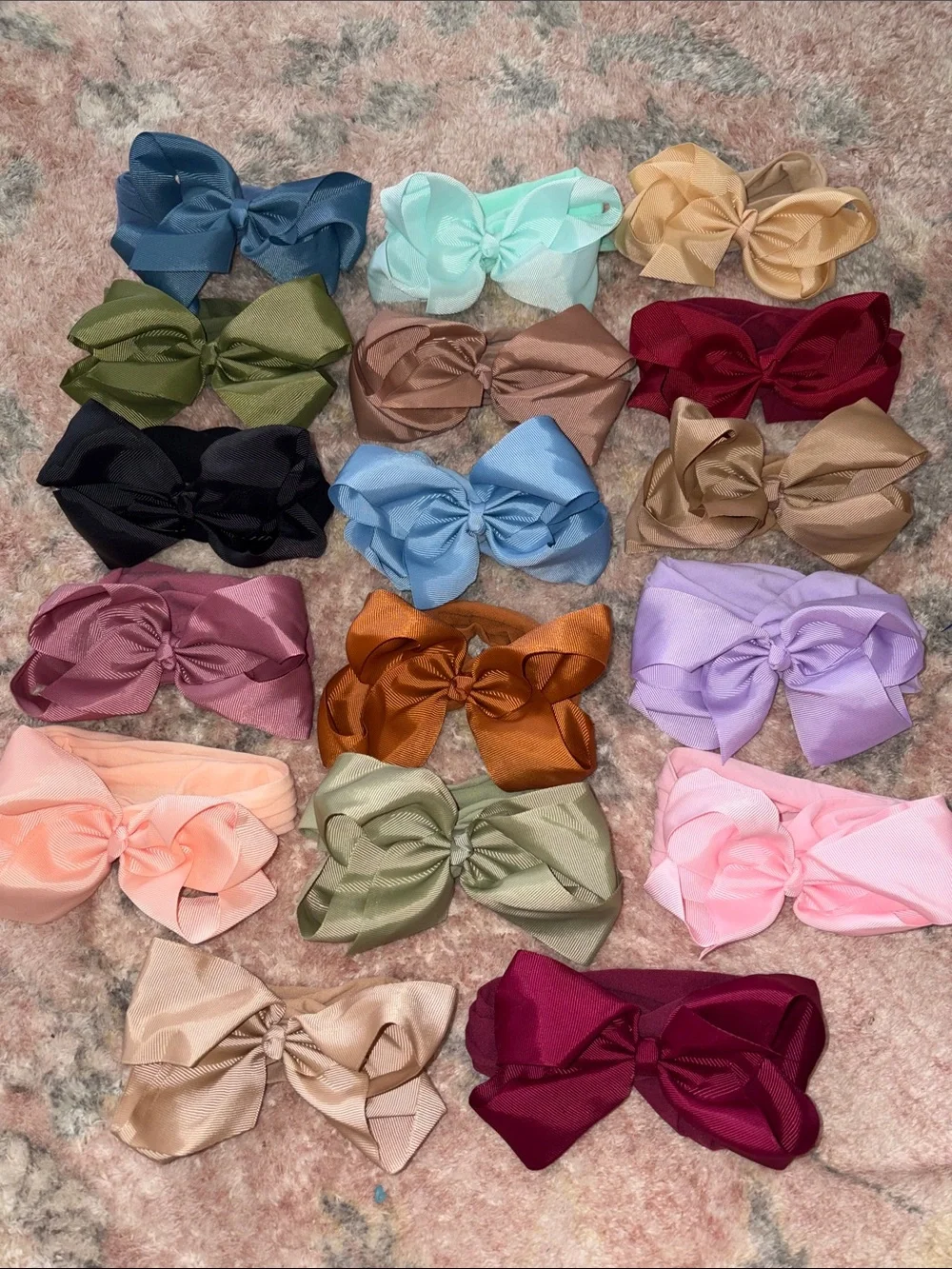 Assorted Satin Headband Bows - Multi Color Set of 17